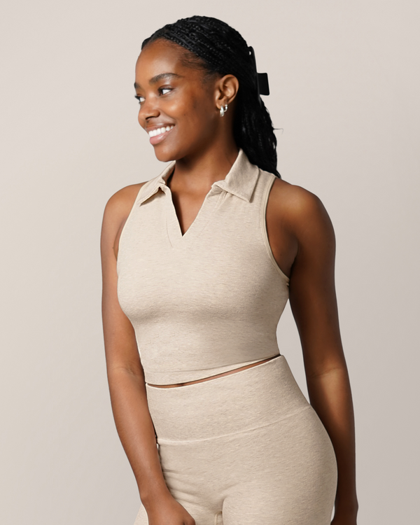 Kindred Bravely Sublime® Bamboo Collared Maternity & Nursing Longline Bra Top Oatmeal Heather