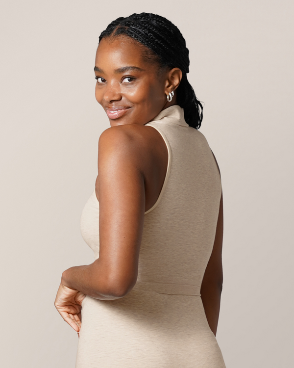 Kindred Bravely Sublime® Bamboo Collared Maternity & Nursing Longline Bra Top Oatmeal Heather