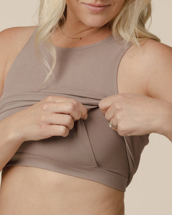 Kindred Bravely Sublime® Bamboo Hands-Free Pumping Longline Bra Top Taupe