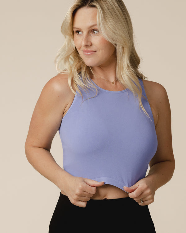kindred bravely Sublime® Bamboo Hands-Free Pumping Longline Bra Top Blue Wisteria