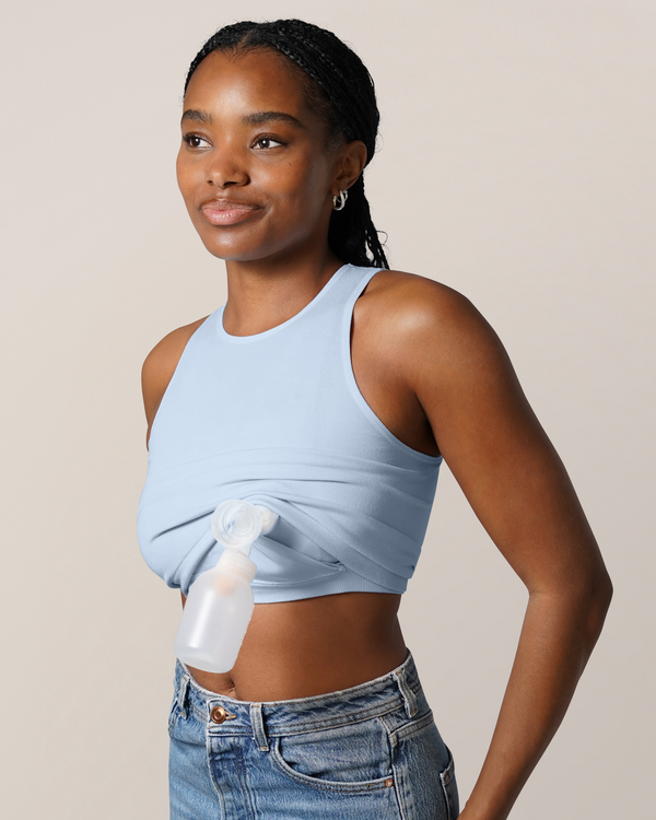 kindred bravely Sublime® Bamboo Hands-Free Pumping Longline Bra Top French Blue