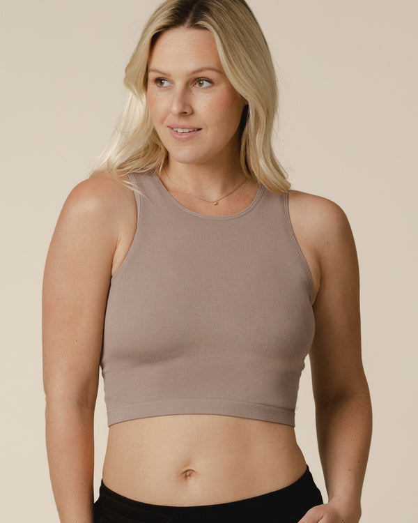 kindred bravely Sublime® Bamboo Hands-Free Pumping Longline Bra Top Taupe