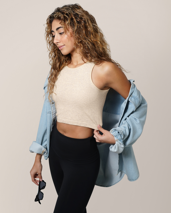 Kindred Bravely Sublime® Bamboo Hands-Free Pumping Longline Bra Top Oatmeal Heather