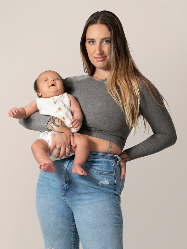 Kindred Bravely Sublime® Bamboo Maternity & Nursing Cropped Long Sleeve Top Charcoal