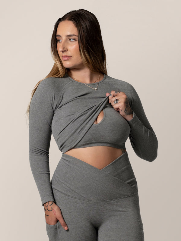 kindred bravely Sublime® Bamboo Maternity & Nursing Cropped Long Sleeve Top Charcoal