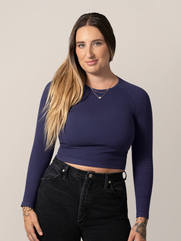 Kindred Bravely Sublime® Bamboo Maternity & Nursing Cropped Long Sleeve Top Navy