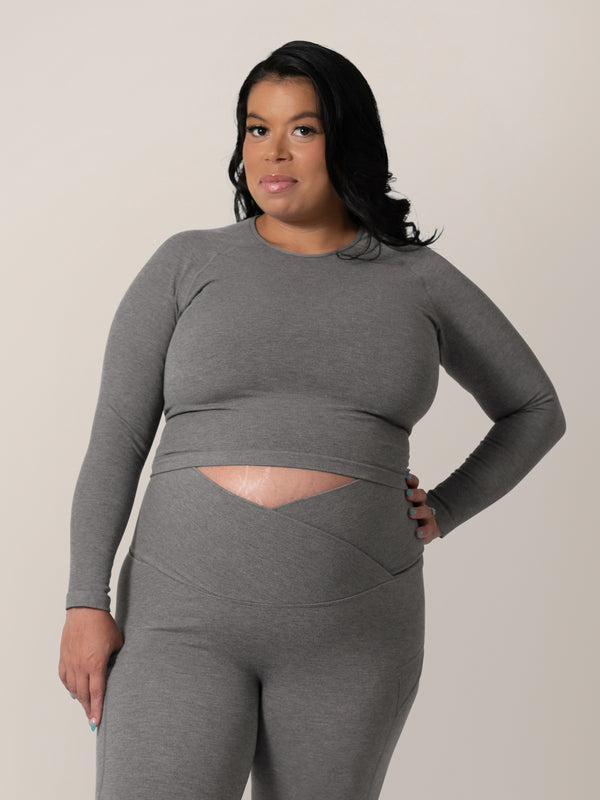 Kindred Bravely Sublime® Bamboo Maternity & Nursing Cropped Long Sleeve Top Charcoal