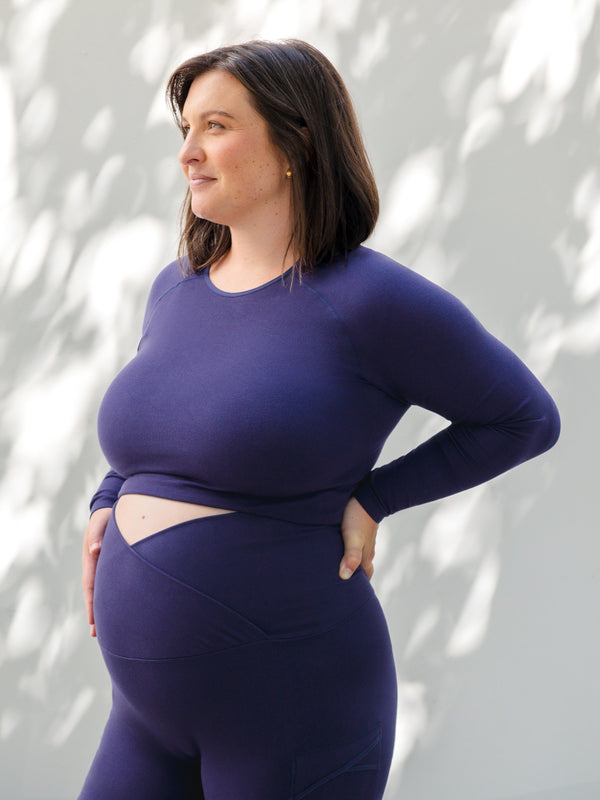 kindred bravely Sublime® Bamboo Maternity & Nursing Cropped Long Sleeve Top Navy