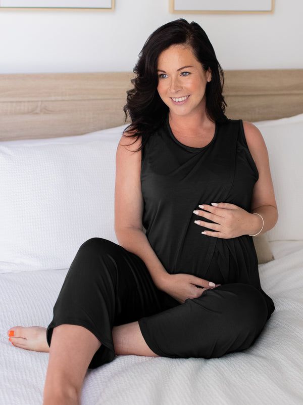 Kindred Bravely Tulip Hem Nursing Tank & Capri Pajama Set Black