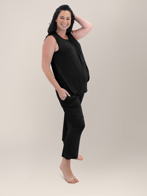 Kindred Bravely Tulip Hem Nursing Tank & Capri Pajama Set Black