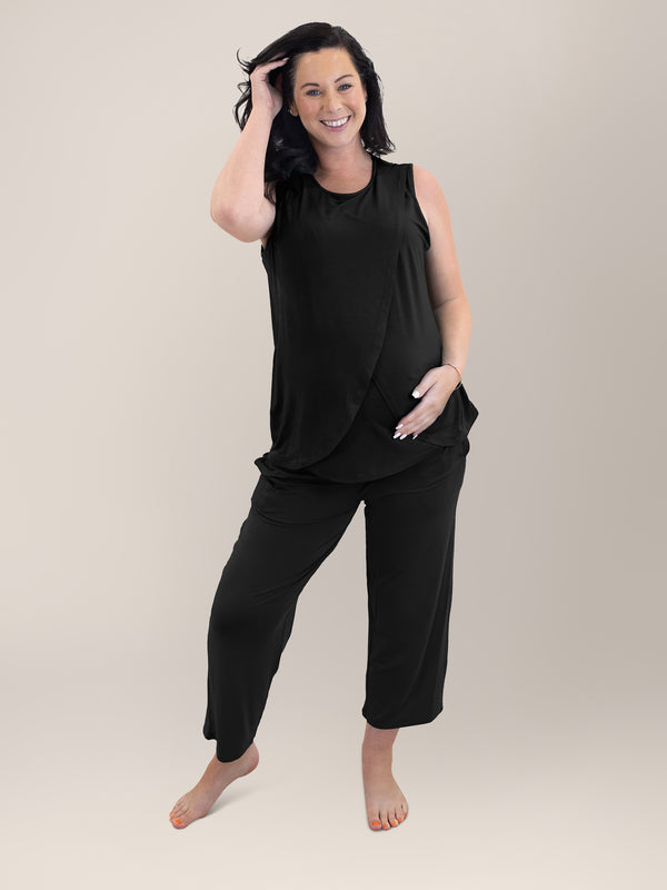 kindred bravely Tulip Hem Nursing Tank & Capri Pajama Set Black