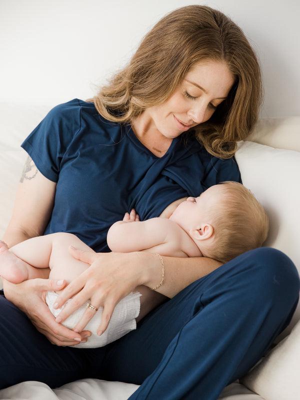 Kindred Bravely Tulip Hem Short Sleeve Maternity & Nursing Pajama Set Navy