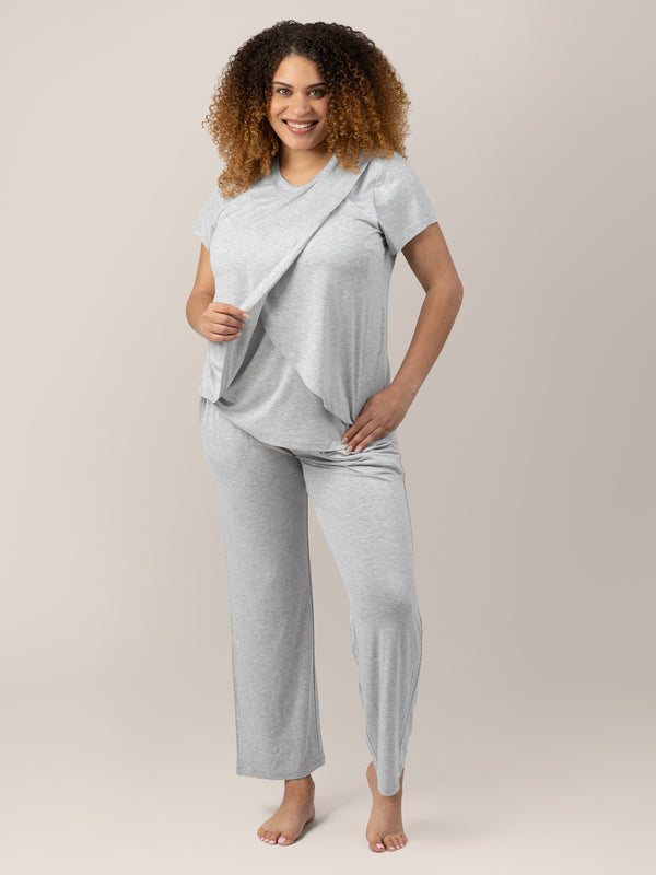 kindred bravely Tulip Hem Short Sleeve Maternity & Nursing Pajama Set Grey Heather
