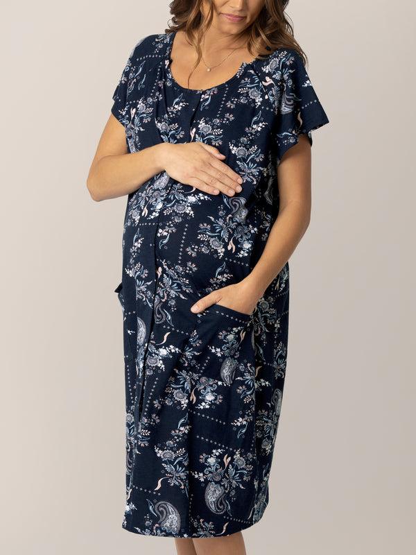 Kindred Bravely Universal Labor & Delivery Gown Navy Paisley