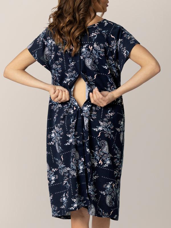 Kindred Bravely Universal Labor & Delivery Gown Navy Paisley