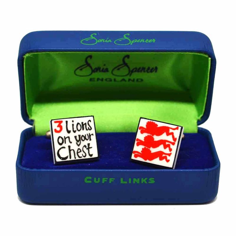 King & Priory 3 Lions On Your Chest - Red Cufflinks By Sonia Spencer