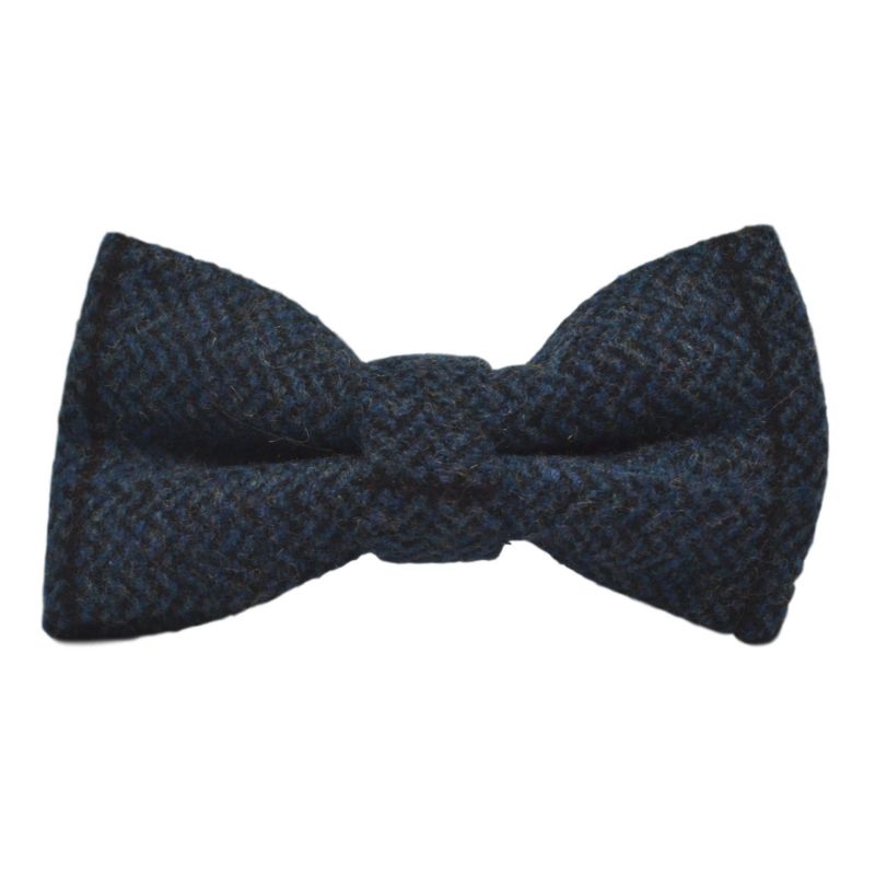 King & Priory Aegean Blue Herringbone Check Bow Tie & Pocket Square Set