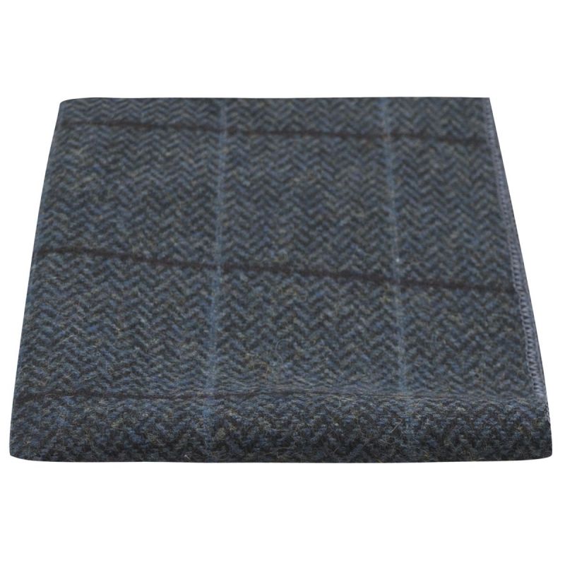 king & priory Aegean Blue Herringbone Check Pocket Square