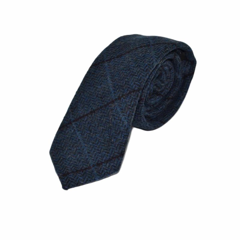 King & Priory Aegean Blue Herringbone Check Tie & Pocket Square Set