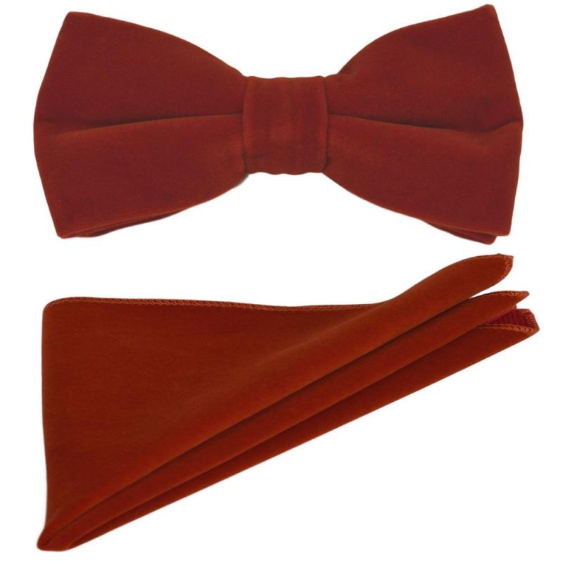 king & priory Amber Brown Velvet Bow Tie & Pocket Square Set