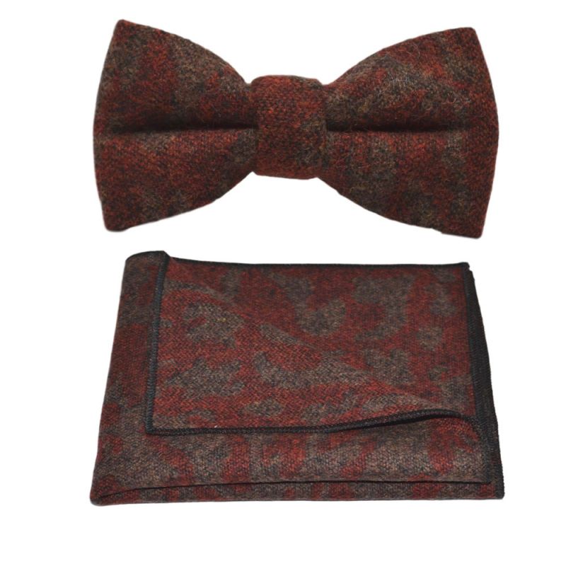 king & priory Arabic Dark Amber Pattern Bow Tie & Pocket Square Set