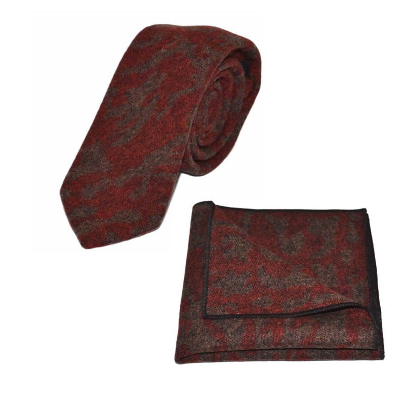 King & Priory Arabic Dark Amber Pattern Tie & Pocket Square Set