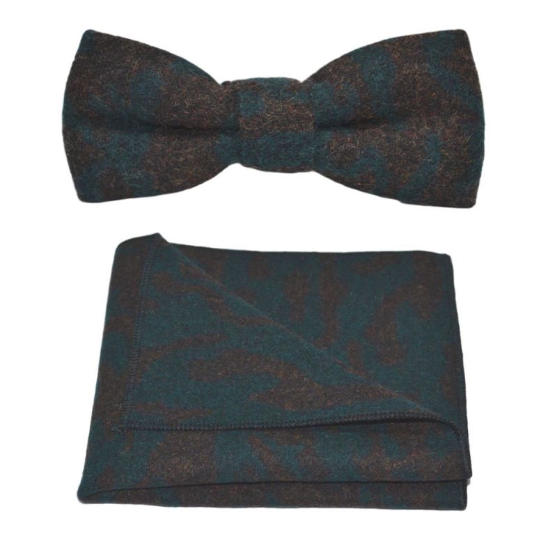 King & Priory Arabic Dark Teal Pattern Bow Tie & Pocket Square Set