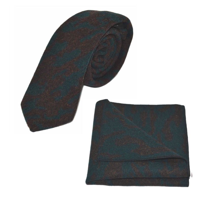 King & Priory Arabic Dark Teal Pattern Tie & Pocket Square Set
