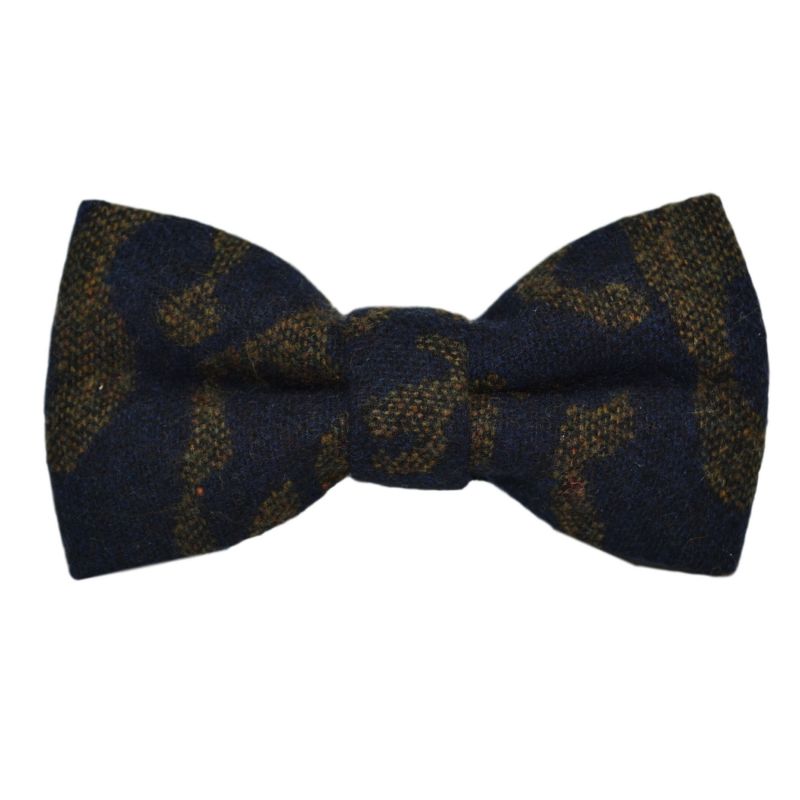 King & Priory Arabic Navy Blue Pattern Bow Tie & Pocket Square Set