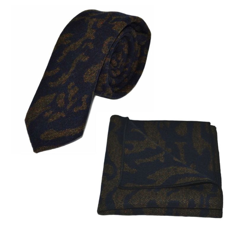 King & Priory Arabic Navy Blue Pattern Tie & Pocket Square Set