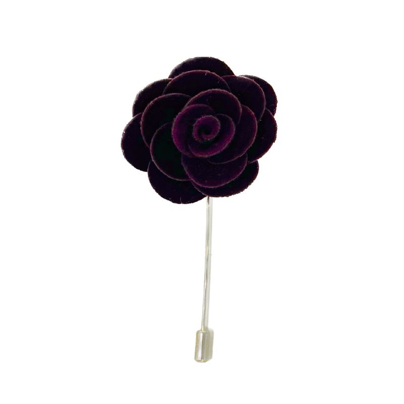 king & priory Aubergine Purple Velvet Flower/Rose Lapel Pin