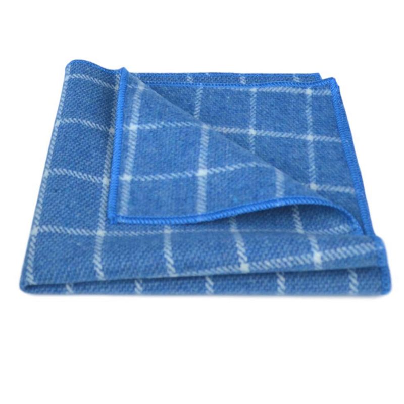 King & Priory Azure Blue Birdseye Check Bow Tie & Pocket Square Set