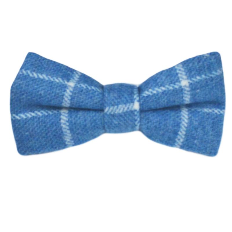 king & priory Azure Blue Birdseye Check Bow Tie & Pocket Square Set