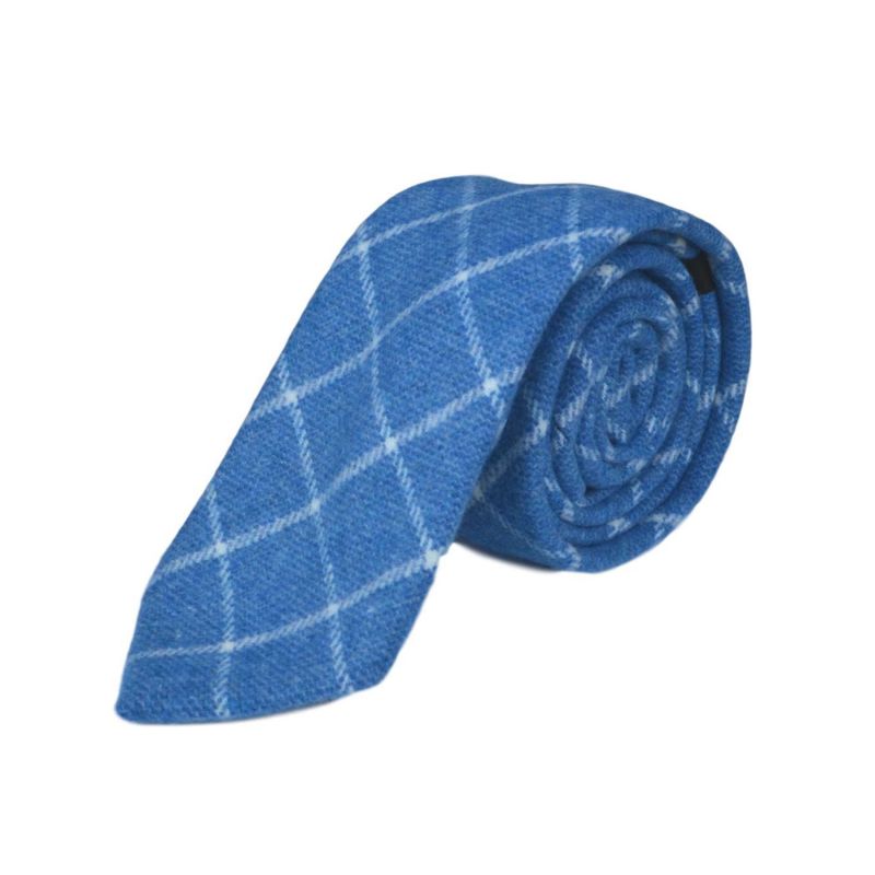 King & Priory Azure Blue Birdseye Check Tie & Pocket Square Set