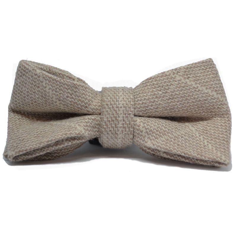 King & Priory Beige Birdseye Check Bow Tie & Pocket Square Set