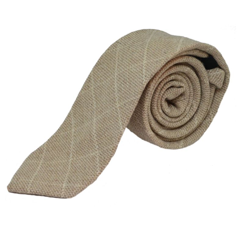 King & Priory Beige Birdseye Check Tie & Pocket Square Set