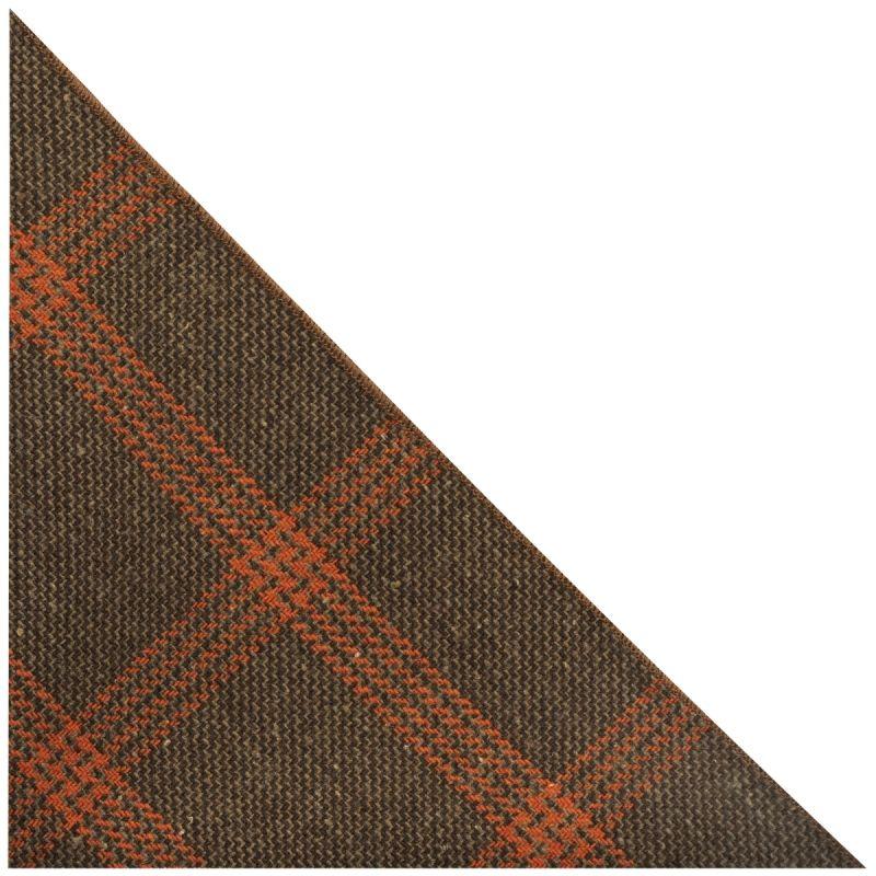 King & Priory Biscuit Brown & Orange Birdseye Check Pocket Square
