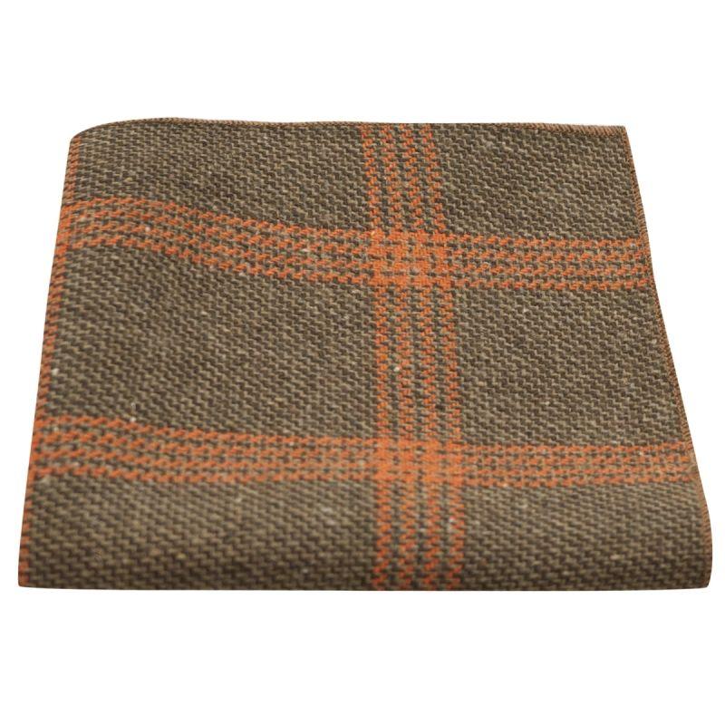 king & priory Biscuit Brown & Orange Birdseye Check Pocket Square
