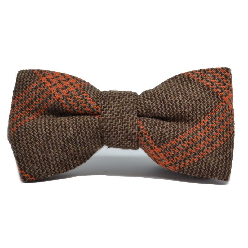 king & priory Biscuit Brown & Orange Birdseye Check Tie Bow Tie & Pocket Square Set