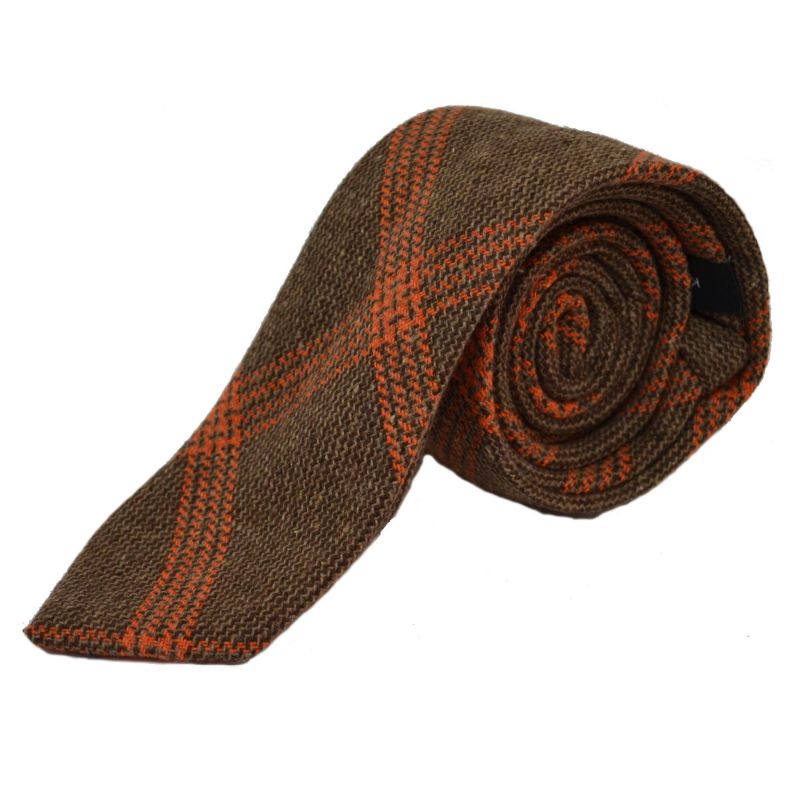 King & Priory Biscuit Brown & Orange Birdseye Check Tie & Pocket Square Set