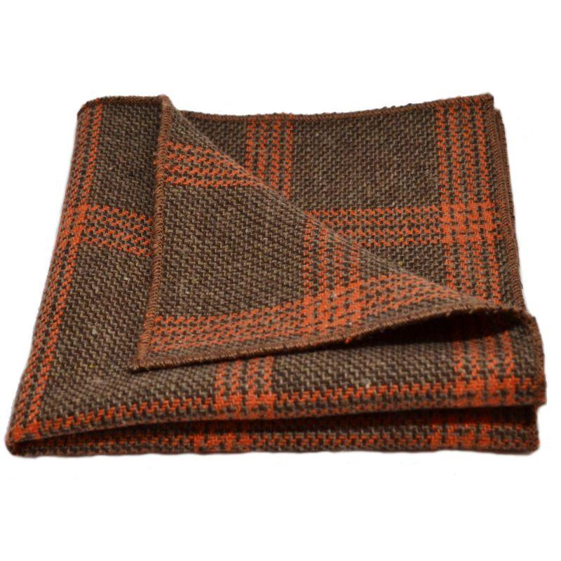 King & Priory Biscuit Brown & Orange Birdseye Check Tie & Pocket Square Set
