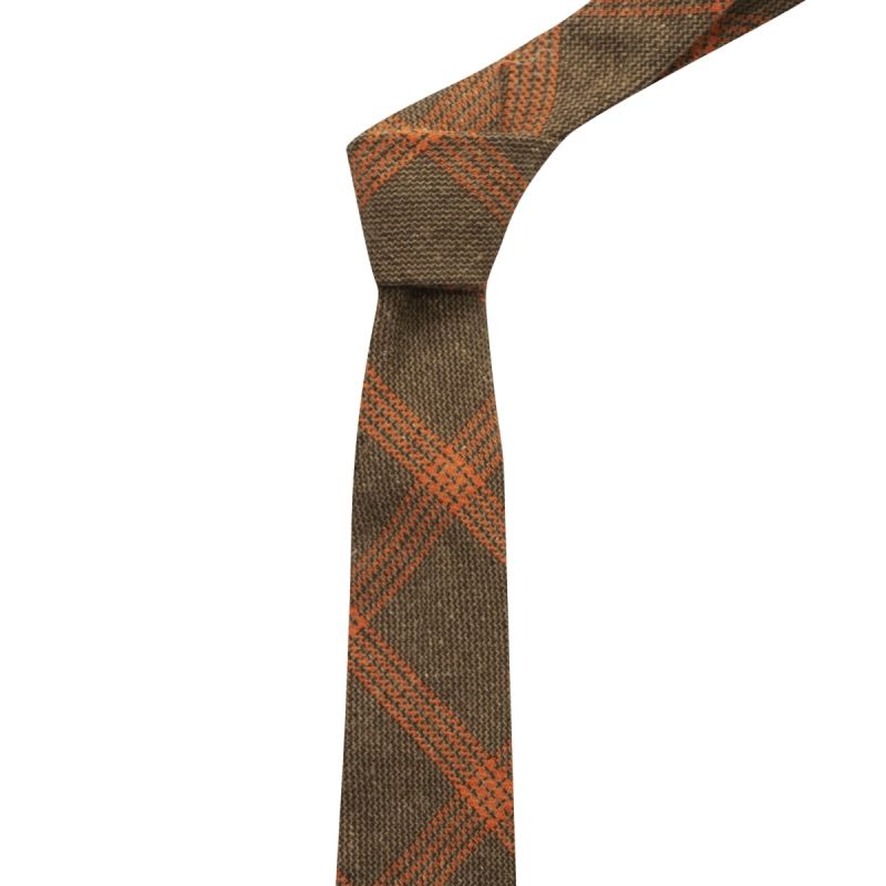 King & Priory Biscuit Brown & Orange Birdseye Weave Check Tie