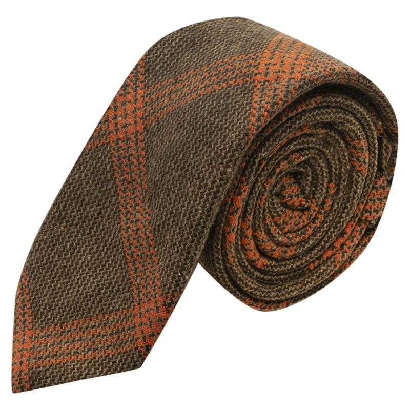 king & priory Biscuit Brown & Orange Birdseye Weave Check Tie