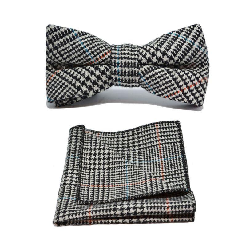 king & priory Black & White Dogtooth Bow Tie & Pocket Square Set