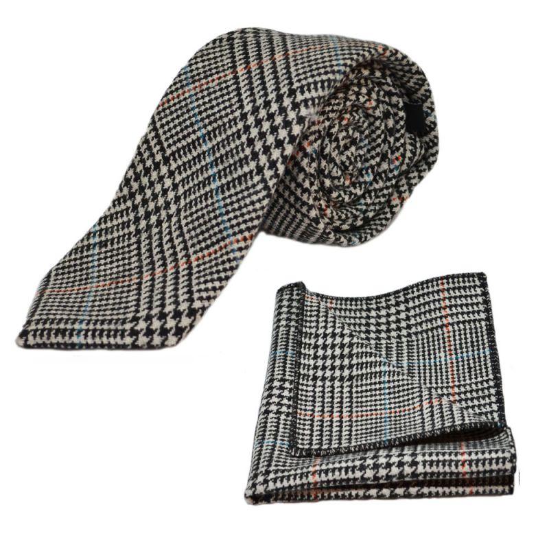 king & priory Black & White Dogtooth Tie & Pocket Square Set
