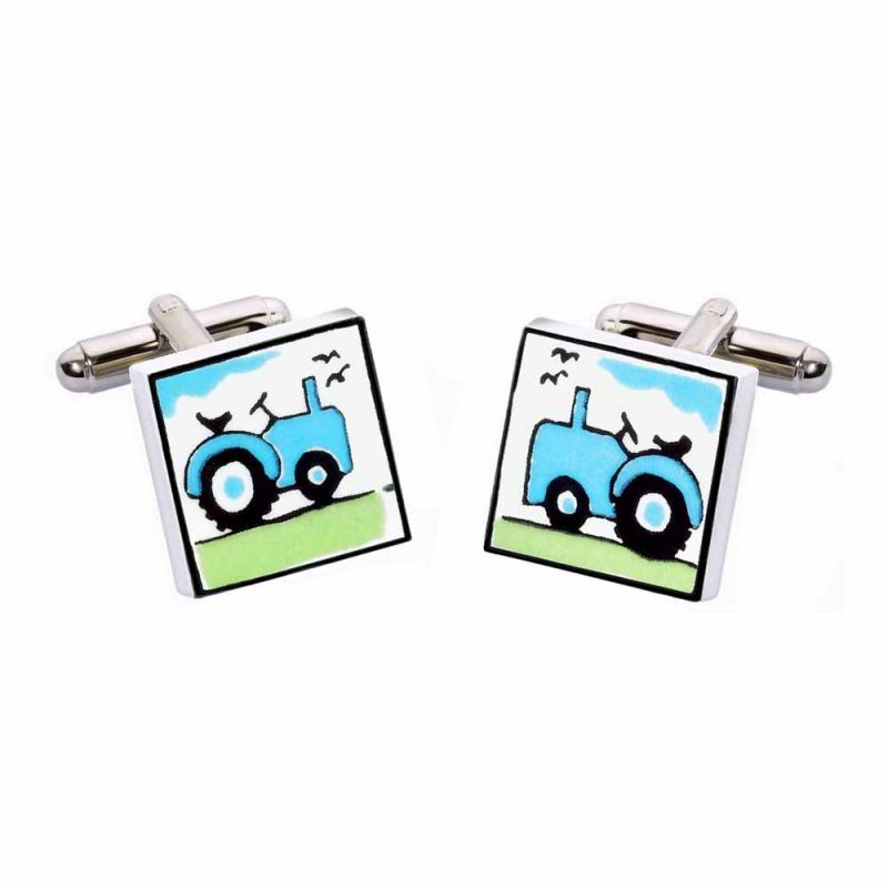 king & priory Blue Tractor Cufflinks by Sonia Spencer