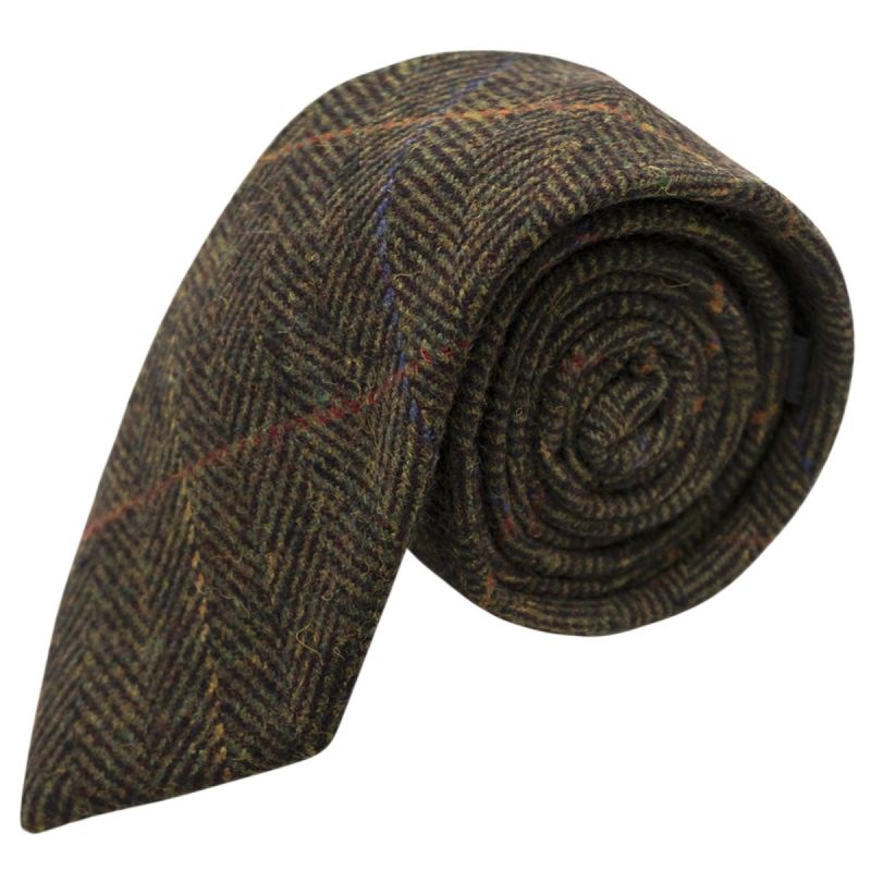 king & priory Boys Dark Olive Green Herringbone Check Tie