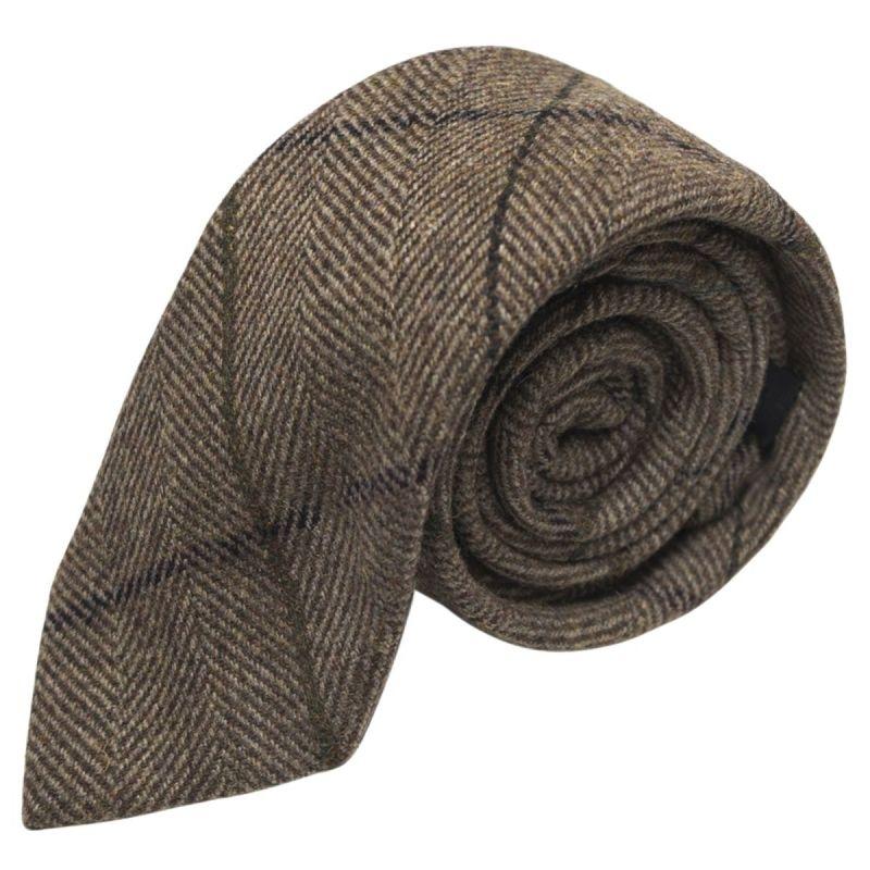 king & priory Boys Peanut Brown Herringbone Check Tie