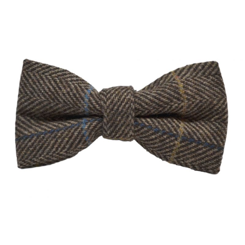 king & priory Boys Walnut Brown Herringbone Check Bow Tie