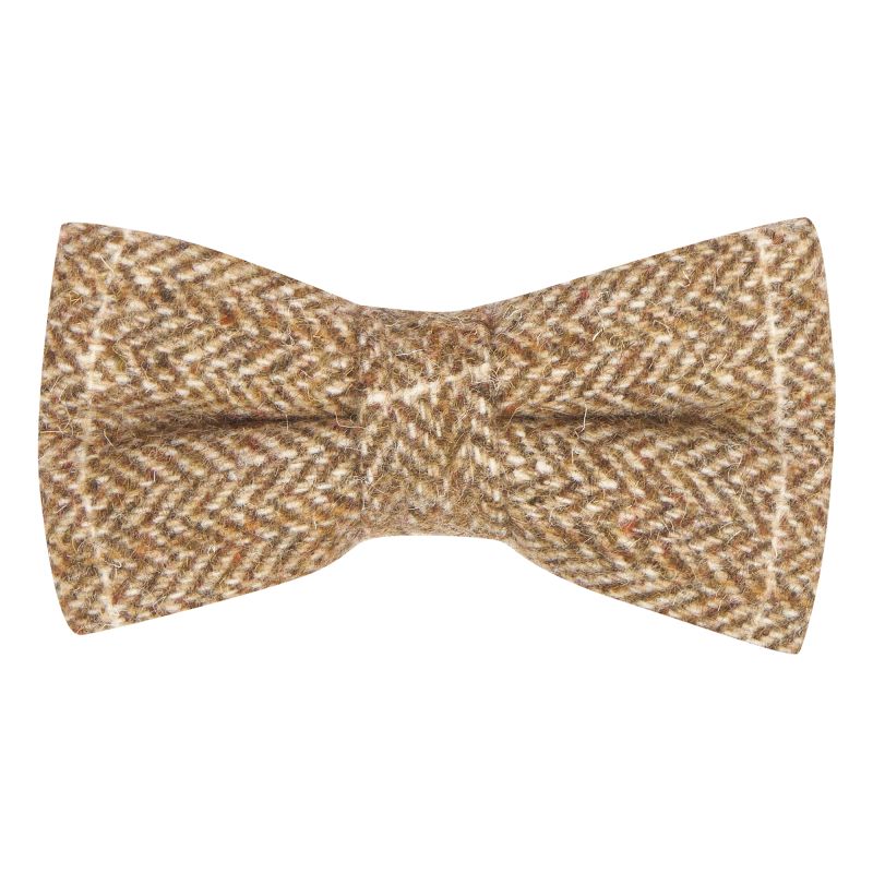King & Priory Brown Herringbone Windowpane Check Tweed Bow Tie